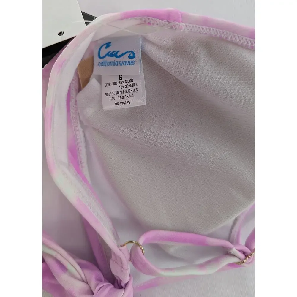 California Waves Pink Tie Dye Bikini Top Junior's Size Large - Picture 8 of 10